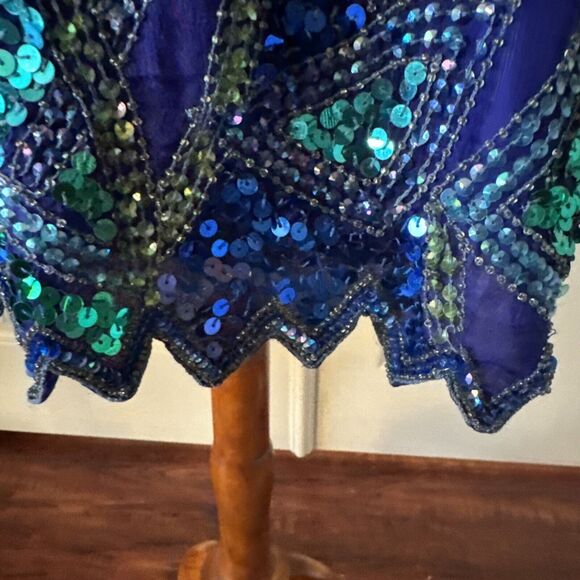 Jakelin Designs Beaded Sequin Top Large Silk Lined Geo Vintage 80s Glam Blue - Picture 5 of 14